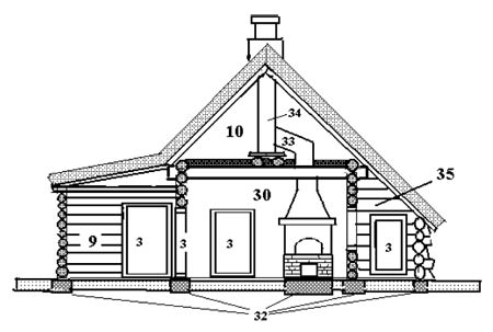 Двухкамерная постройка с пристроенным холодным помещением и коридором, разделенным на сени и кладовую.